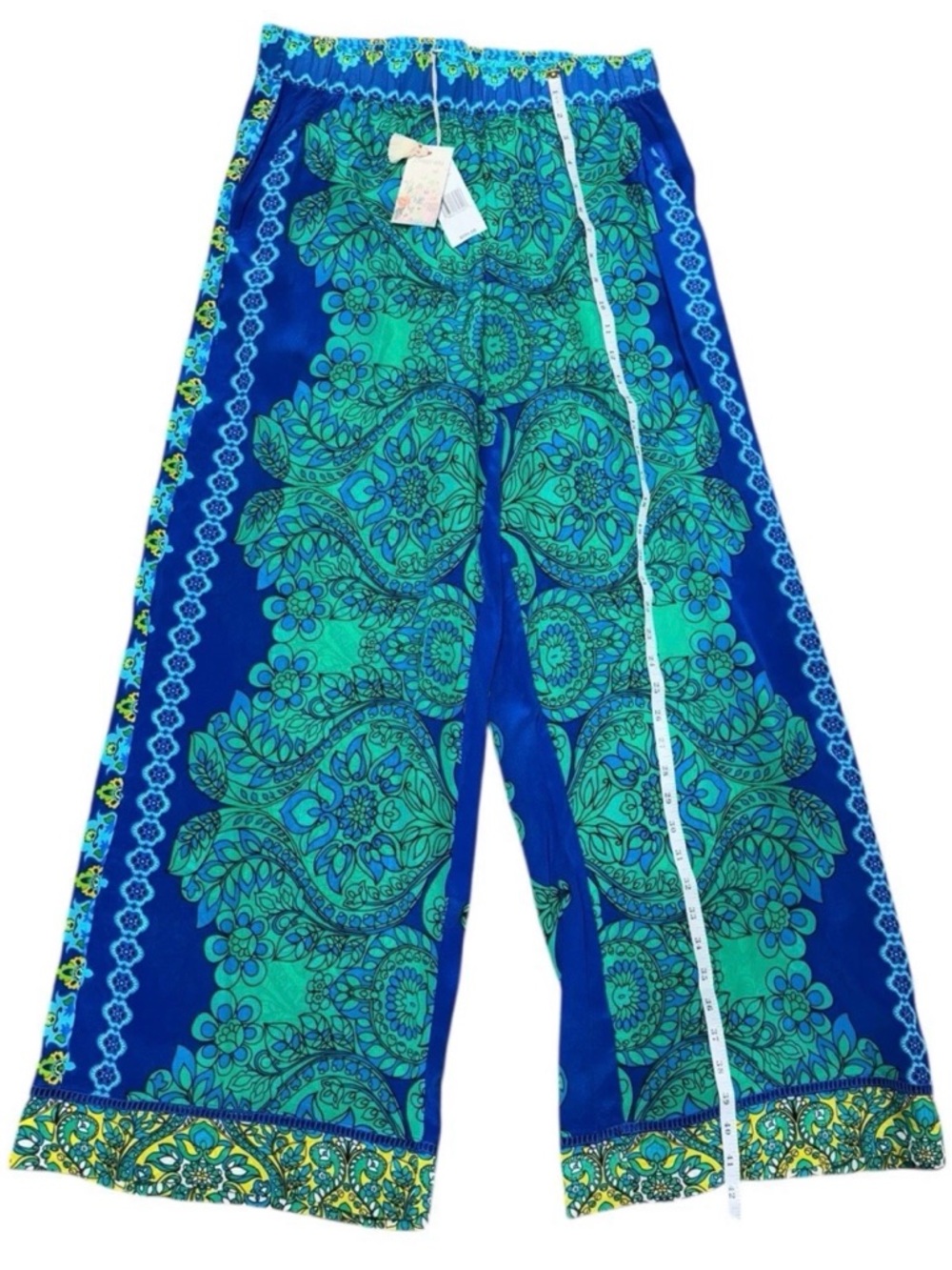 Johnny Was Diomedes Silk Wide Leg Pants Blue Green Boho Size Medium - NWT - Picture 5 of 10